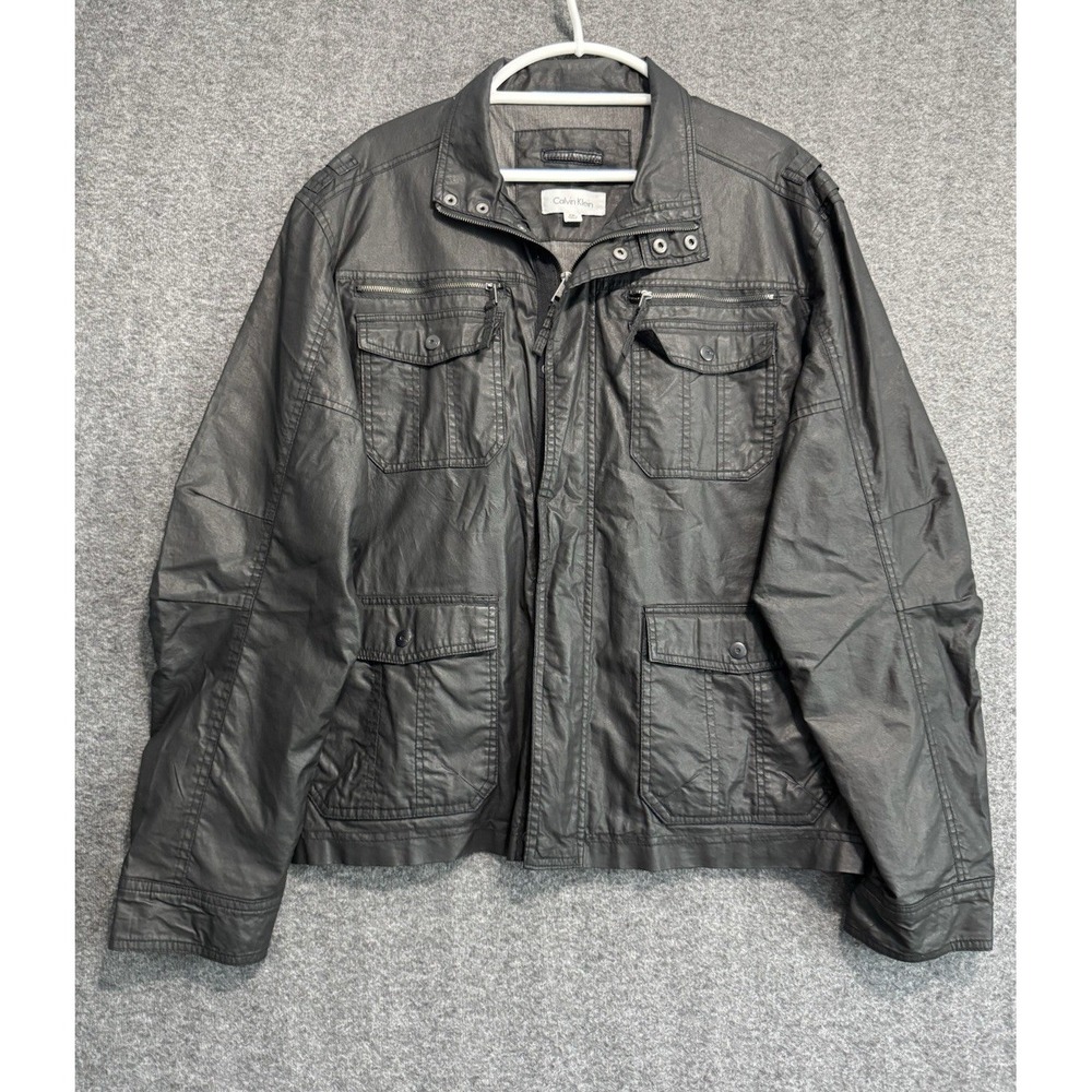 Calvin Klein Black Motorcycle Riding Bomber Jacket Mens 2XL XXL Moto Biker Y2K